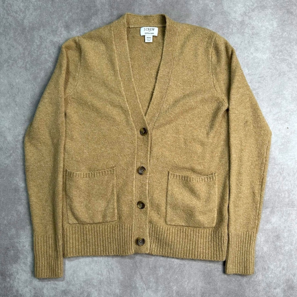 J.Crew Extra Soft Wool Blend V-Neck Cardigan Sweater Camel Tan XXS